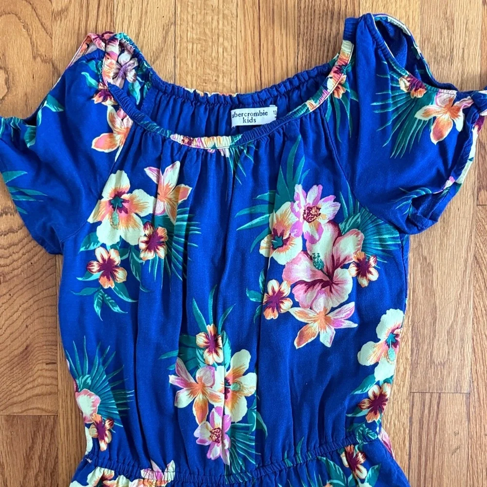 Abercrombie Kids Blue Floral Romper 13/14 Tropical Off Shoulder Shorts Jumpsuit